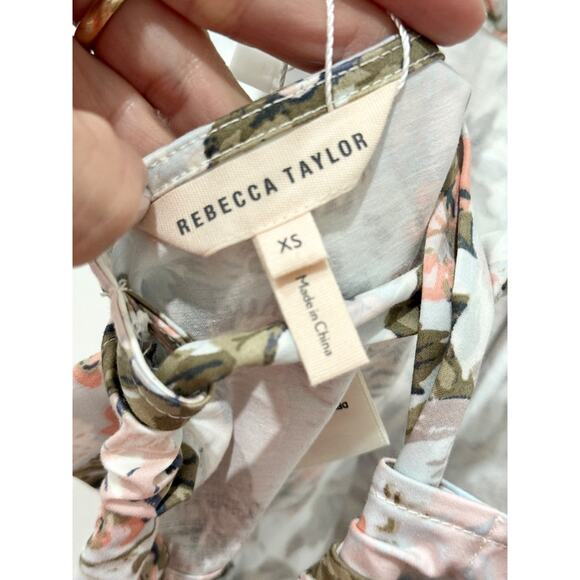 Rebecca Taylor Floral High Neck Crossback Strap Crop Tank Top Blue Women's XS - Picture 5 of 6